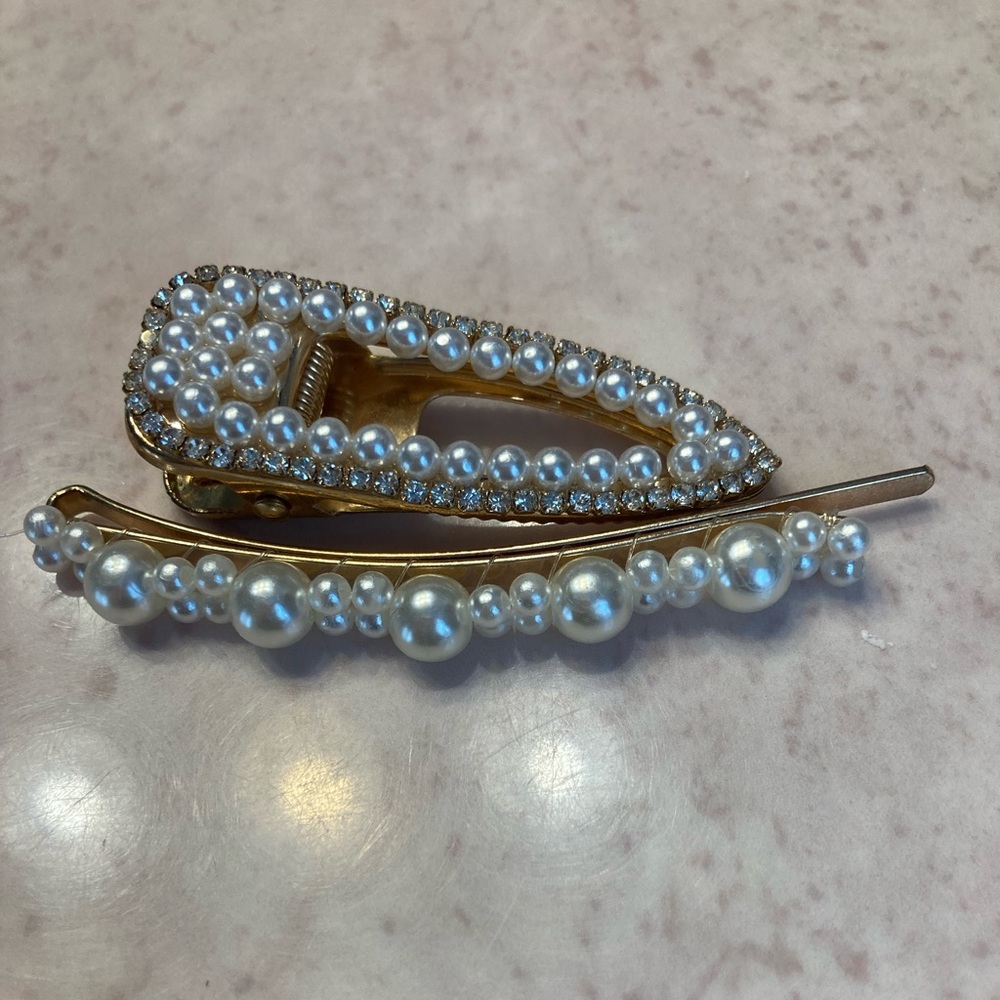 Gold and Pearl hair clips